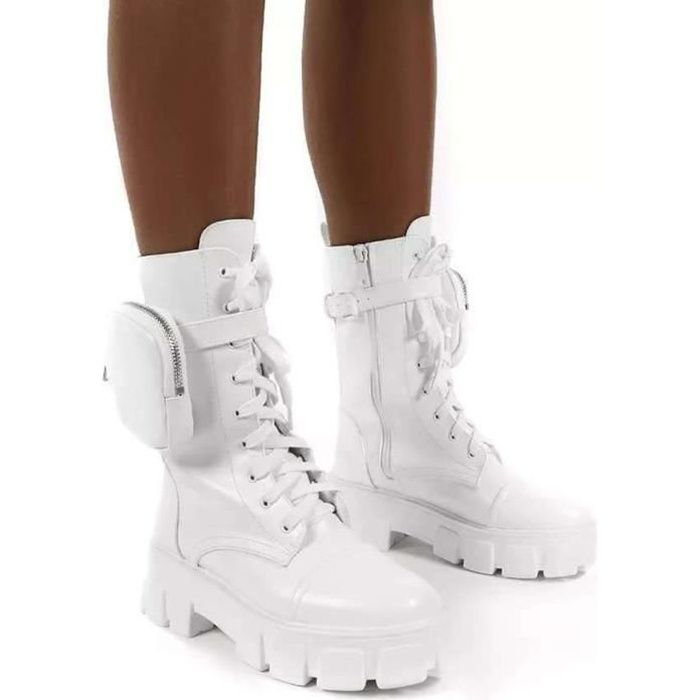 Bottines à lacets à semelle épaisse pour femmes avec pochette amovible  Chaussures pour femmes blanche Blanche - Cdiscount Chaussures