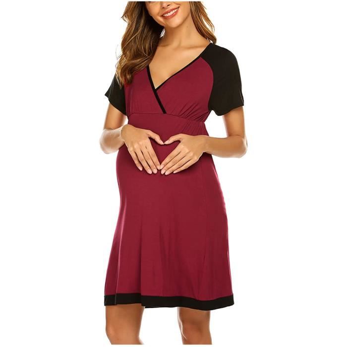 WOOXIO Robe De Maternité à Manches Courtes Avec Poches - Robe Trapèze Confortable Pour Femme Enceinte