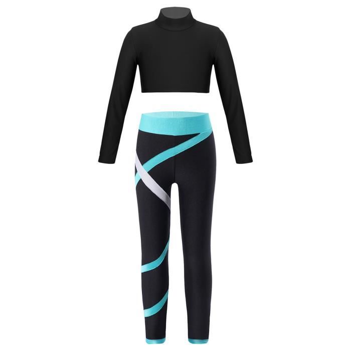 Ensemble de Sport pour Femmes Ensemble Taille Haute Ensemble d'entraînement  de Gymnastique Tenue de Sport pour Femme à Manches Longues Haut Court +