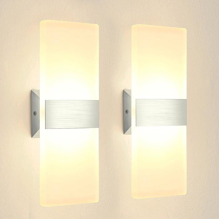 Applique Murale Interieur LED 12W Acrylique Moderne Lampe Murale Décoration avec Interrupteur Blanc Chaud 2 Pack