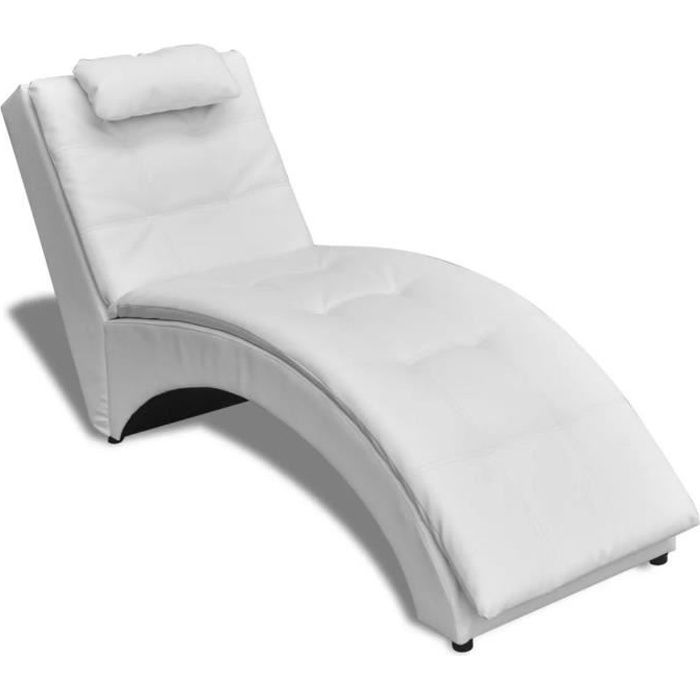Chaise Longue Sofa - OVONNI - Blanc - Cuir synthétique - Confort moelleux