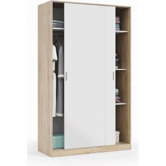 Armoire Avec 2 Portes Coulissantes Coloris Blanc Chene Canadien