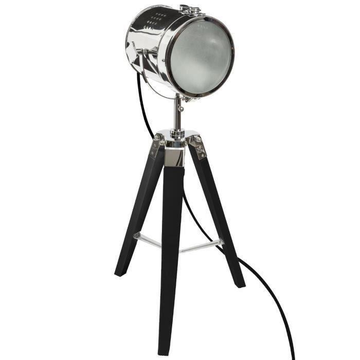 Lampe à poser en bois et métal noir H.68 cm Lampe à poser en bois et métal noir H.68 cm