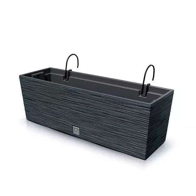 Lot 4 Jardinières Balcon 50cm Aspect Rotin Anthracite Avec Support Métal - Irrigation Interne
