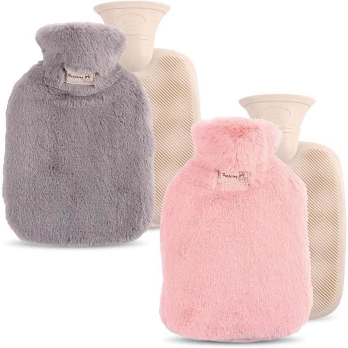 Bouillotte 2L, FRECOO Bouillotte En Caoutchouc Naturel Anti-fuite Bouteille D'eau Chaude Avec 2 Housse Douce, Bouillotte Eau Chaude Pour Soulagement De La Douleur, Dos, Cou Et Épaules(Licornes