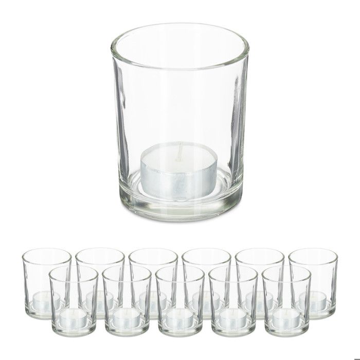 12 Photophores En Verre Transparent - Bougeoirs Ronds Pour Intérieur/Extérieur, 9,5x8 Cm