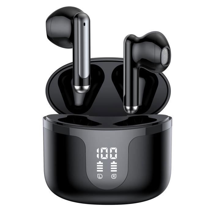 Ecouteurs Bluetooth sans Fil - Hi-FI Stéréo - 4 Microphones HD - 50 H dAutonomie - Écran LED - Contrôle Tactile - Blanc - RIWILL