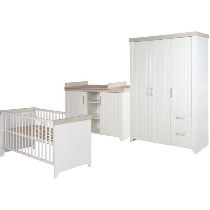 Chambre Bébé Complète Felicia - ROBA - Lit 70x140 cm - Commode à Langer - Armoire - Blanc