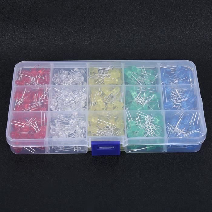 Pack 500 Diodes LED 3mm 5 Couleurs - Rouge Jaune Bleu Vert Blanc Pour Projets DIY Électroniques