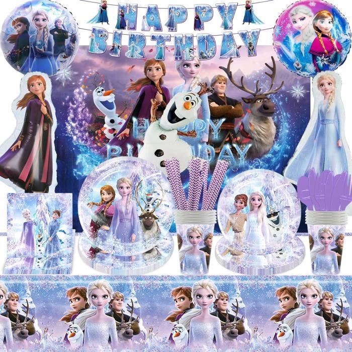 Déco Anniversaire Reine Des Neiges - 82 Pièces Pour Fêter Les 3 Ans Avec Style : Ballons, Nappe, Assiettes, Fond Et Décor Gâteau