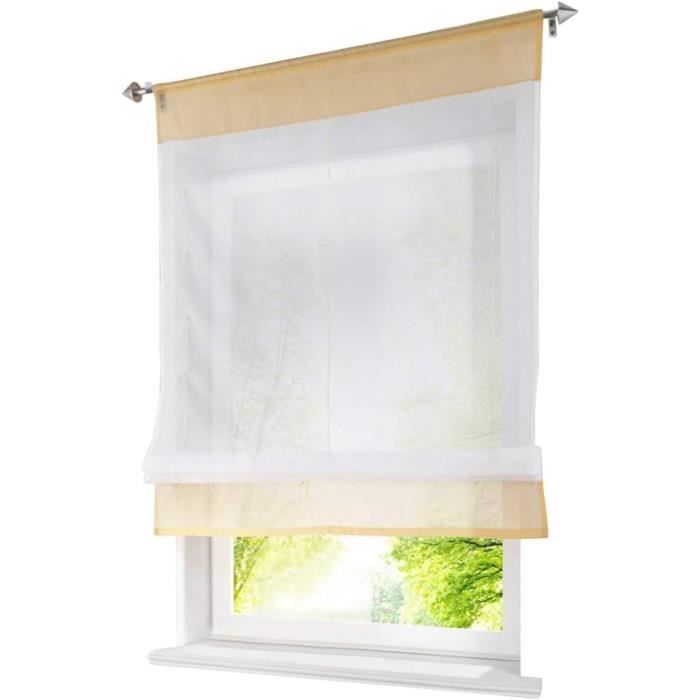 Store Romain Voilage Transparent Sable – Rideau Raffrollo Avec Anneaux Et Crochets, 60x130 Cm, Élégant Et Lumineux