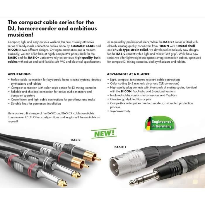 Câble Adaptateur SOMMER CABLE Speakon 2 Points Vers XLR 3 Broches MEGXU225 (20cm)