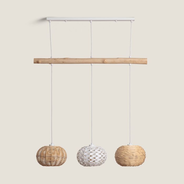 Suspension Rotin et Bois Linfen Naturel
