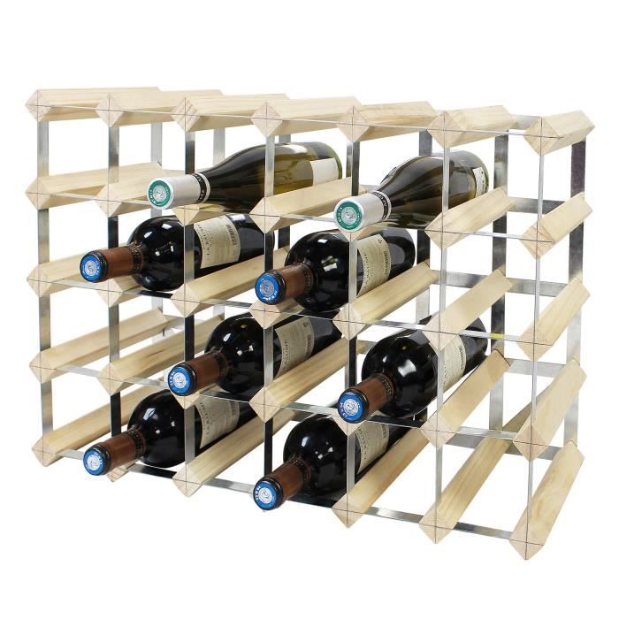 etagère à vin range-bouteilles 30 bottles, bois naturel, 61,2 x 42 x 22,8 cm