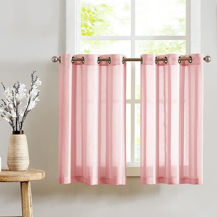 Lot De 2 Rideaux Brise-bise 90x60 Cm - Voile Transparent Beige à Rayures, Avec œillets, Pour Cuisine, Salle De Bain