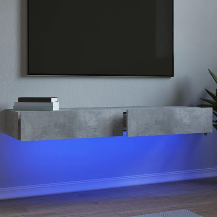 vidaXL Meubles TV avec lumières LED 2 pcs gris béton 60x35x155 cm armoire avec lumières led support tv armoire murale 842893