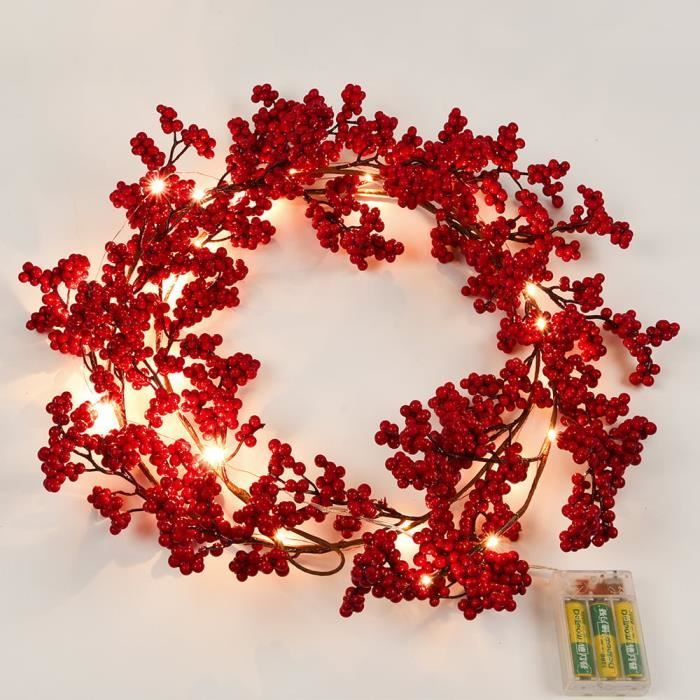 Vaidha Guirlande de Noël en Rotin Artificiel de 6 Pieds avec Aiguilles de Pin et Baies Rouges / Vigne en Plastique Vert 180cm pour Décoration de Fenêtre et de Porte