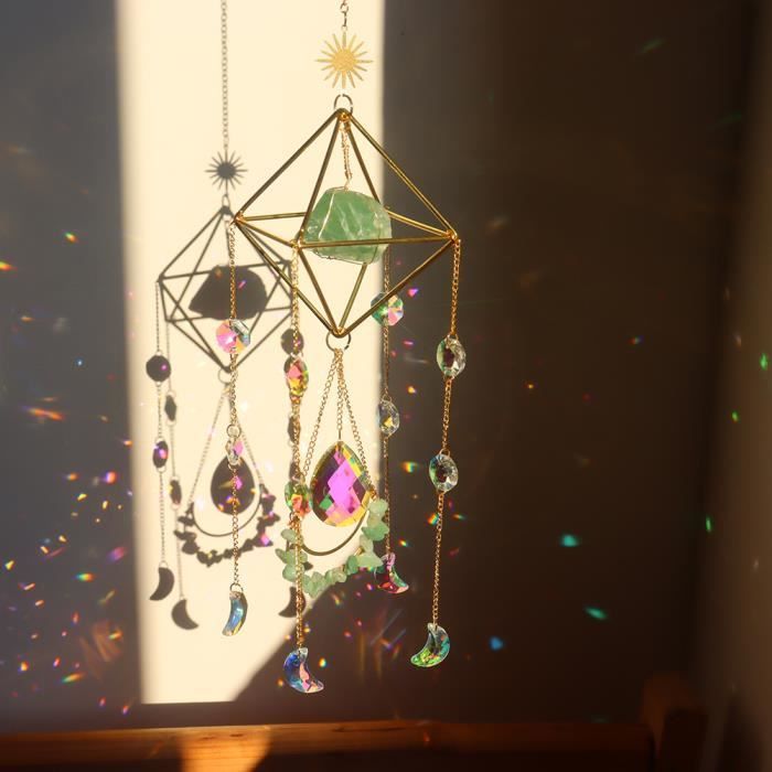 Attrape-soleil En Cristal Avec Prisme Arc-en-ciel - Décoration Fenêtre, Bureau - Carillon éolien Métal Et Verre - 10