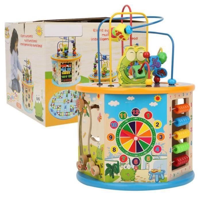 kurtrusly Cube d'Activités Polyvalent en Bois 8 en 1 Centre Jouets Éducatif Labyrinthe de Perles Jouet d'Éveil pour Enfants Cadeaux No.1