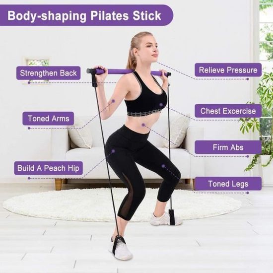 Kit de barre de Pilates portable avec bande de résistance - SURENHAP - Rose  - Fitness - Débutant