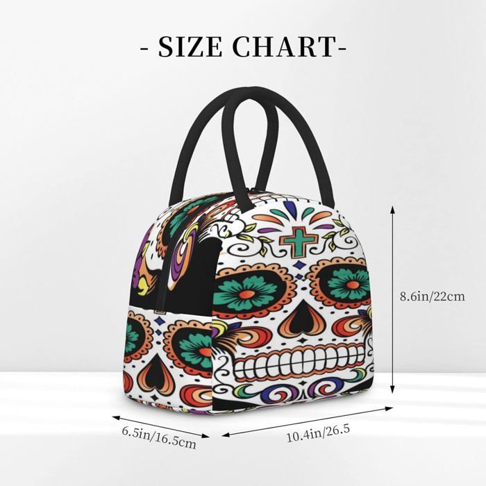 Sac à Déjeuner Isotherme Portable Motif Tête De Mort Et Fleurs - Sac Bandoulière Homme Et Femme Lunch Box Sac à Déjeuner Isotherme Portable Motif Tête De Mort Et Fleurs - Sac Bandoulière Homme Et Femme Lunch Box