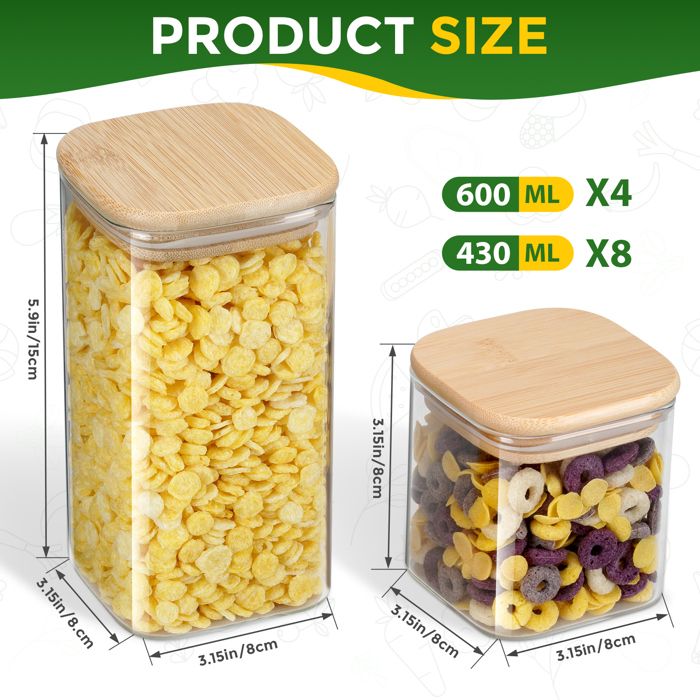 Absovetu Lot De 2 Bocaux Hermétiques En Verre Avec Couvercles