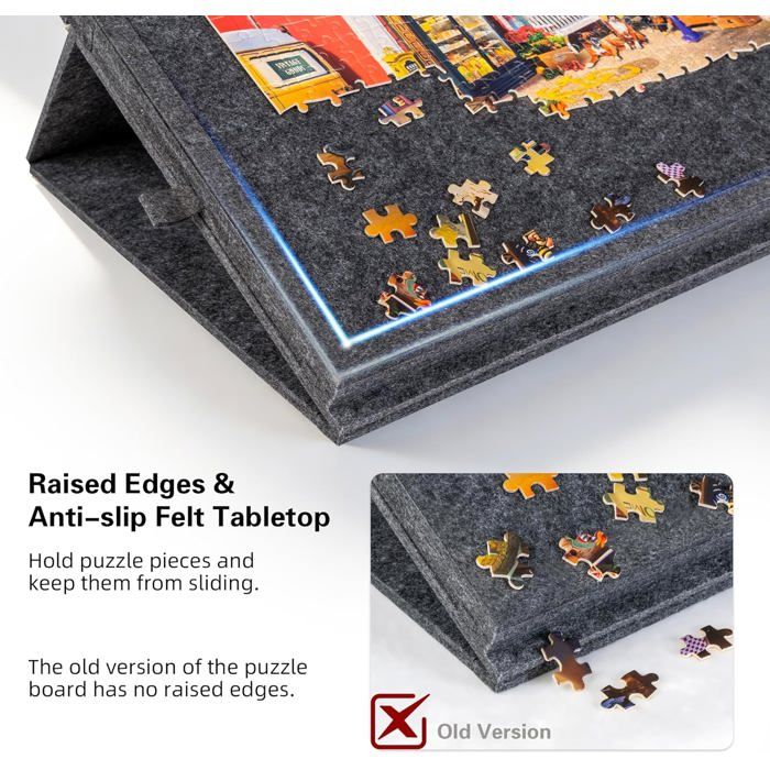 Plateau de puzzle inclinable 1500 pièces avec support et couvercle 2 en 1, tapis en feutre léger et 5 tiroirs de couleur,-Gris foncé - Jeux - Jouets