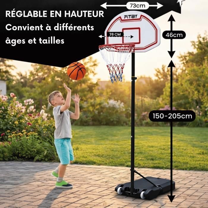 Panier De Basket FITBY Réglable 150-205 Cm – Base Remplissable, Roulettes Intégrées – Pour Jardin Et Allée – Enfants Et Adultes