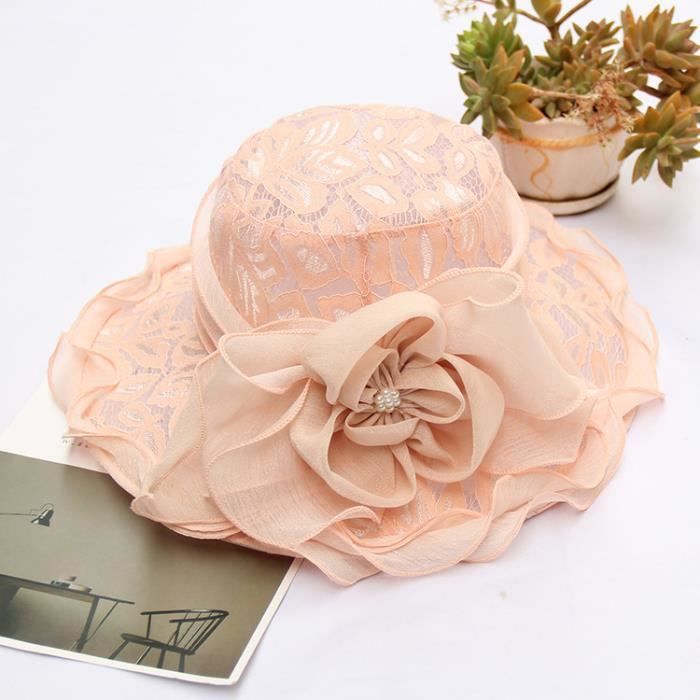 Chapeau de soleil d'été pour femme avec nœud à large bord pliable UPF50 pour l'extérieur, Beige, Taille unique