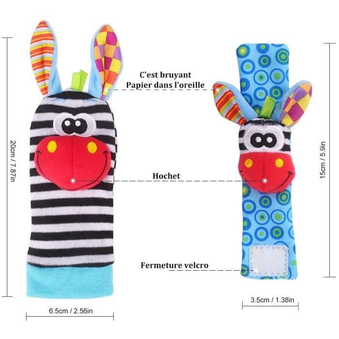 Ensemble Hochets Poignet Et Chaussettes RXYYOS – 4 Pièces, Animaux, Éveil Sensoriel – Dès Naissance
