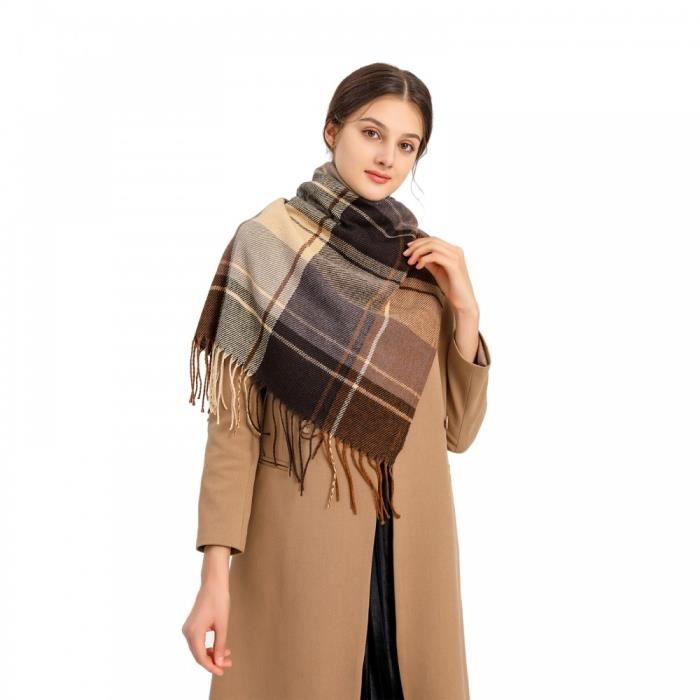 Écharpe Femme Hiver Grand Carreaux - Faux Cachemire, Longueur 200 Cm, Franges - Châle Doux Et Chaud Pour Noël, Cadeau - 7