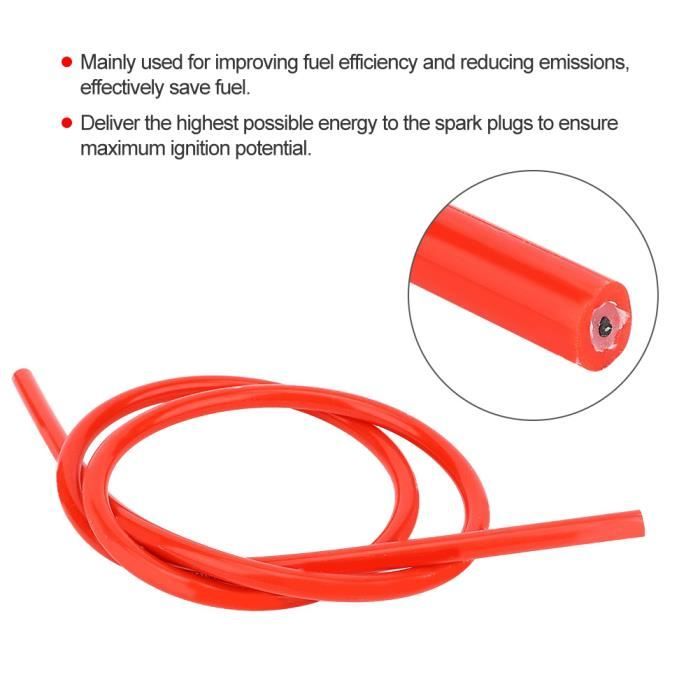 Qiilu Câble d'allumage de voiture 8mm Silicone Spark Allumage Câble Fil  Voiture Auto Accessoire Pièce de Rechange (Rouge)