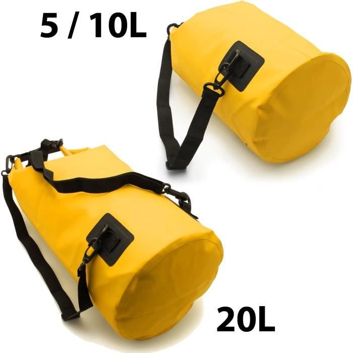 CampTeck Sac étanche 5L/10L/20L – Imperméable, Flottant, PVC Résistant, Bandoulière Détachable, Jaune