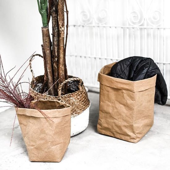 Gaddrt Lavable papier Kraft sac plante fleurs pots multifonction maison de rangement sac de stockage Argent, 8x8x15cm 