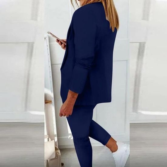 Ensemble Tailleur Femme 2 Pièces - Blazer Et Pantalon Slim Couleur Unie | Élégant, Bureau, Travail, Formel
