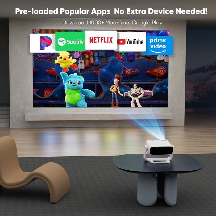 Wielio Videoprojecteur 2025 Avec App Intégrée - Android TV Projecteur Portable Full HD 1080P,Retroprojecteur Supporté 4K WiFi Bluetooth, Auto Keystone & 4P