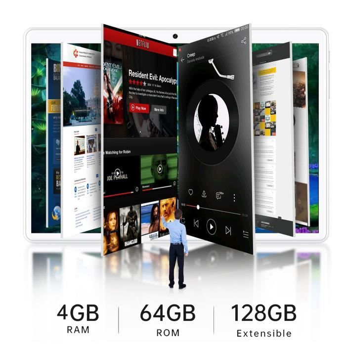 Ordinateur 2 en 1 64Go+4Go,WIFI+4G Réseau,8000mAh,Caméra2