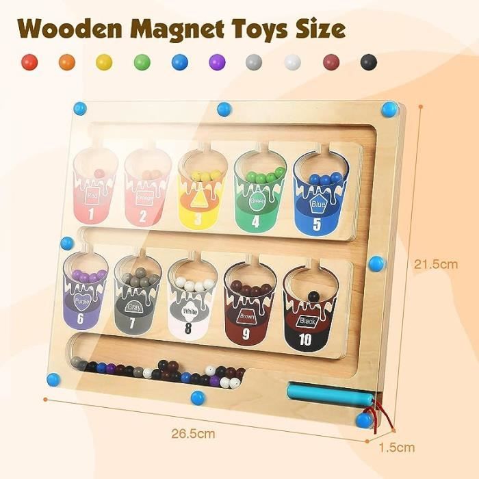 Jeu Labyrinthe Magnétique Montessori Bois - Tri Couleurs Et Comptage, Motricité Fine, 3-8 Ans