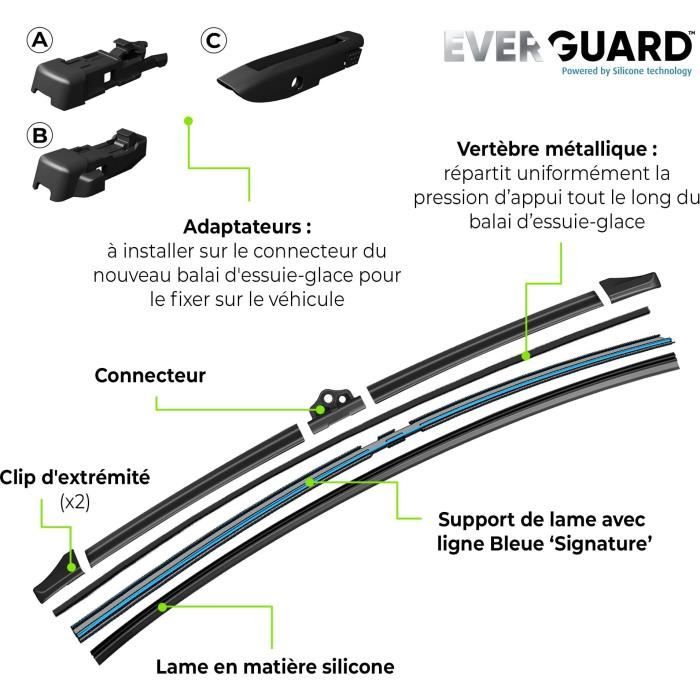 VALEO EVERGUARD - Kit De 2 Balais D'Essuie-glace Plats Premium En Silicone Avec Une Durée De Vie Prolongée X2 - VSF60+VSF35 Longueurs