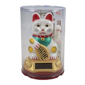 Chat porte-bonheur japonais à énergie solaire en plastique avec mouvement continu de la main alimenté par la lumière (noir