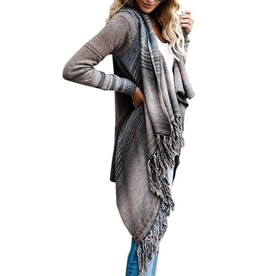 Minetom Femme Gilet Chandail Sweater Poncho Cape En Tricot Tassel Cardigan Automne Hiver Ouvert Chic Mode Asymétrique