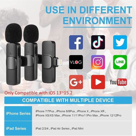 Microphone Cravate Sans Fil Professionnel Pour IPhone IPad Android - Son 48kHz/24bits, Portée 20m, Idéal Vlog YouTube TikTok
