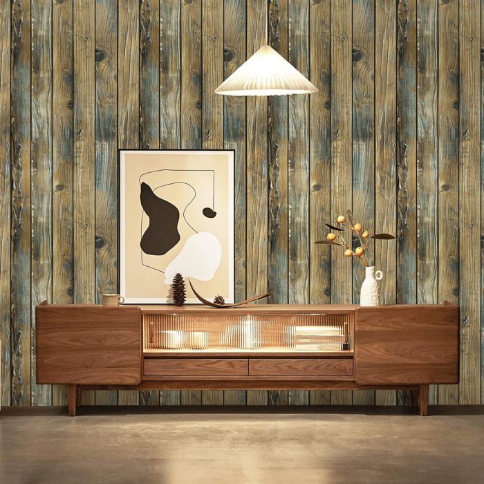 Papier Peint En Bois Auto-Adhésif Brun Papier Peint à Rayures Fond D'écran Peel And Stick Papier De Contact De Grain, Amovible Rustique Pour Cuisine Porte Cabinet 44.5x500cm