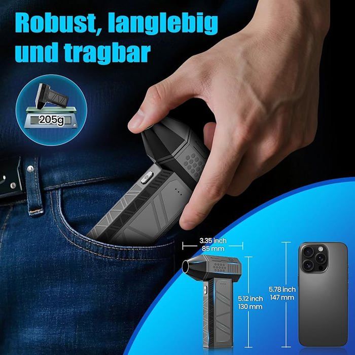Souffleur D'air Comprimé Sans Fil – 200 000 Tr/min, Batterie 10000 MAh, 3 Vitesses, USB-C – Nettoyage PC, Voiture, Extérieur