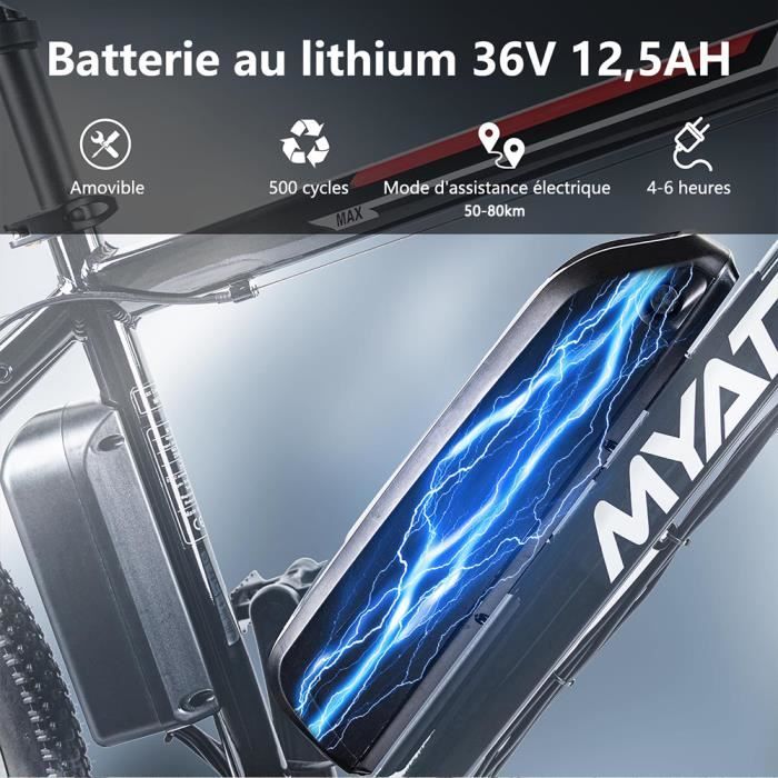 MYATU VTT Velo electrique Roues 26 Moteur 250W Batterie 36V 12.5AH Shimano 21 vitesses Portee maximale 80km Noir Cdiscount Sport