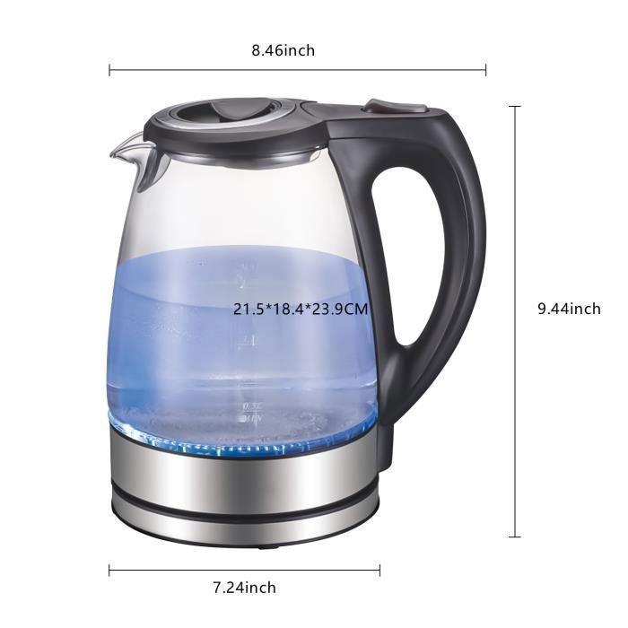 Bouilloire électrique Verre 2L 2200W - LED Inox - Maintien Chaud