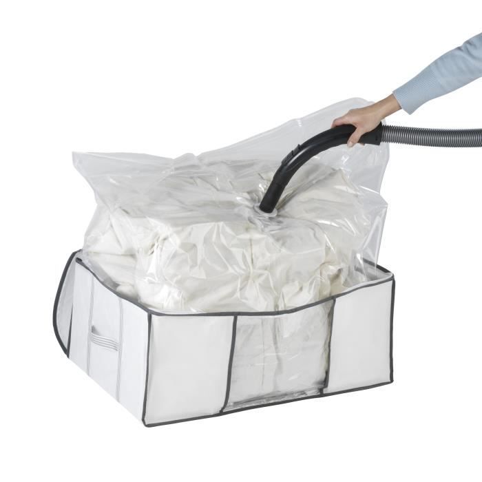 WENKO Housse rangement sous vide avec boîte de rangement, Soft Box L, 75%  d'économie de place, protège les textiles de l'humidité et des mites,  Plastique, 65x50x27cm, Blanc - Transparent