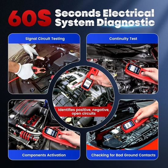 Testeur De Circuit Automobile Autel PowerScan PS100 – 12V-24V, écran LCD, Câble 12m, Multimètre Numérique - 4