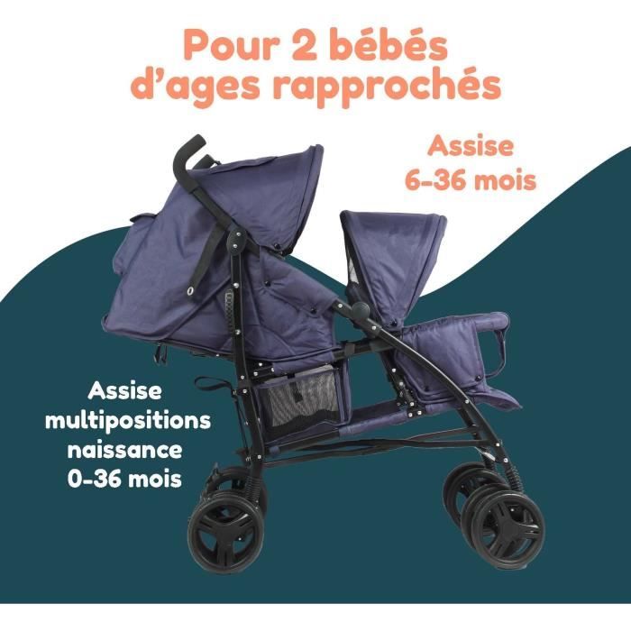 Poussette canne double BAMBISOL 6 36 mois pour le siege avant max 15 kg et de 0 36 mois max 15 kg pour le siege arriere