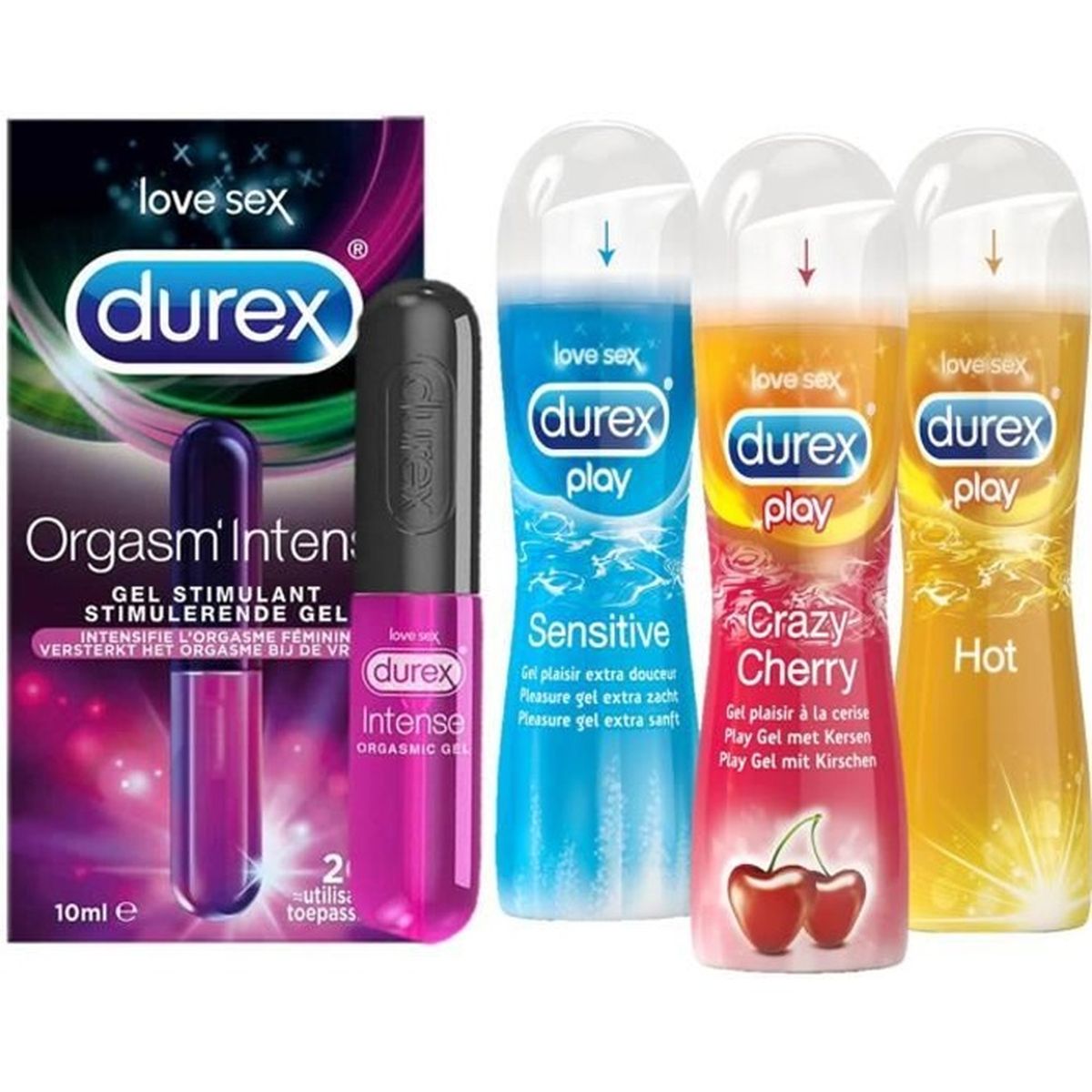 DUREX Gels Lubrifiants Lot de 4 gels Crazy Cherry Hot Sensitive
